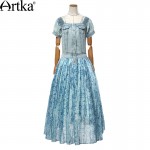 Artka Women's Retro Ethnic Dresses Denim & Cotton Patchwork Design Romantic Bohemian Style Charming Long Dress LX15155X