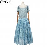 Artka Women's Retro Ethnic Dresses Denim & Cotton Patchwork Design Romantic Bohemian Style Charming Long Dress LX15155X