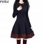 Artka Women's Spring Autumn Vintage Cute Ruffled Collar Full Sleeve Embroidery Print Slim Dress  LA10637Q