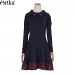 Artka Women's Spring Autumn Vintage Cute Ruffled Collar Full Sleeve Embroidery Print Slim Dress  LA10637Q