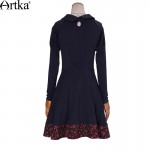 Artka Women's Spring Autumn Vintage Cute Ruffled Collar Full Sleeve Embroidery Print Slim Dress  LA10637Q