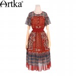 Artka Women's Spring New Boho Style Ethnic Printed Chiffon Dress O-Neck Empire Waist Wide Hem Dress With Ruffles LA11265X