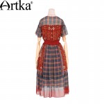 Artka Women's Spring New Boho Style Ethnic Printed Chiffon Dress O-Neck Empire Waist Wide Hem Dress With Ruffles LA11265X