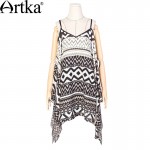 Artka Women's Spring New Ethnic Geometric Printed Chiffon Spaghetti Strap Dress O-Neck Sleeveless Irregular Hem Dress LA13062C 