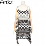 Artka Women's Spring New Ethnic Geometric Printed Chiffon Spaghetti Strap Dress O-Neck Sleeveless Irregular Hem Dress LA13062C 