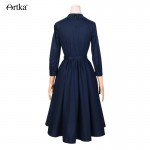 Artka Women's Spring New Solid Color Embroidery Dress Three Quarter Sleeve Empire Waist Wide Hem Dress With Sashes LA12965C