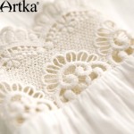 Artka Women's Spring New White Lace Patchwork Cotton Dress Vintage O-Neck Puff Sleeve Empire Waist All-match Dress LA10660C