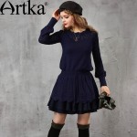 Artka Women's Spring Vintage Warm Sweater Dress All-match O-Neck Hollow Out Cinch Waist Knit Mini Dress LB15250Q