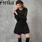 Artka Women's Spring Vintage Warm Sweater Dress All-match O-Neck Hollow Out Cinch Waist Knit Mini Dress LB15250Q