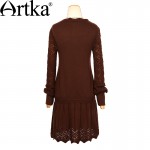 Artka Women's Spring Vintage Warm Sweater Dress All-match O-Neck Hollow Out Cinch Waist Knit Mini Dress LB15250Q