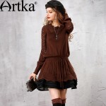 Artka Women's Spring Vintage Warm Sweater Dress All-match O-Neck Hollow Out Cinch Waist Knit Mini Dress LB15250Q