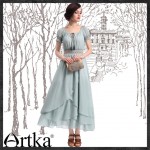 Artka Women's Summer Brief Cute Elegant Square Neck Short Puff Sleeves Ankle-Length Patchwork Solid Chiffon Dress LA10740X