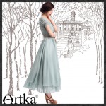 Artka Women's Summer Brief Cute Elegant Square Neck Short Puff Sleeves Ankle-Length Patchwork Solid Chiffon Dress LA10740X