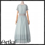 Artka Women's Summer Brief Cute Elegant Square Neck Short Puff Sleeves Ankle-Length Patchwork Solid Chiffon Dress LA10740X