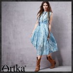 Artka Women's Summer Ethnic Printed Cotton Dress Boat Neckline Sleeveless Cinched Waist Wide Hem Dress LA15154X