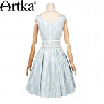 Artka Women's Summer New Baroque Floral printed Dress Vintage Sleeveless Empire Waist Pleated Hem Dress With Sashes LA10367X 