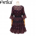 Artka Women's Summer New Boho Style Printed Lace Patchwork Chiffon Dress Half Sleeve Empire Waist Dress With Ruffles LA15052X