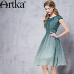 Artka Women's Summer New Gradient Color Chiffon Dress Elegant O-Neck Short Sleeve Empire Waist A-Line Dress LA11660X