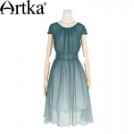 Artka Women's Summer New Gradient Color Chiffon Dress Elegant O-Neck Short Sleeve Empire Waist A-Line Dress LA11660X