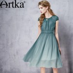 Artka Women's Summer New Gradient Color Chiffon Dress Elegant O-Neck Short Sleeve Empire Waist A-Line Dress LA11660X