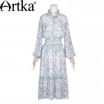 Artka Women's Summer New Pastoral Style Printed Dress Stand Collar Lantern Sleeve Empire Waist Dress With Ruffles LA13563C