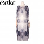 Artka Women's Summer New Printed Chiffon Dress Vintage O-Neck Drawstring Half Sleeve Loose Style Dress With Sashes LA10269X