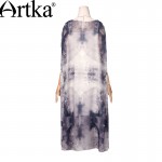 Artka Women's Summer New Printed Chiffon Dress Vintage O-Neck Drawstring Half Sleeve Loose Style Dress With Sashes LA10269X