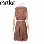 Artka Women's Summer New Printed Patchwork Dress Vintage V-Neck Sleeveless Cinched Waist Wide Hem Dress With Sashes LA10762X