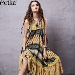 Artka Women's Summer New Provins Vintage Patchwork Elegant Dress O-Neck One-piece Asymmetrical Dress LA15151X