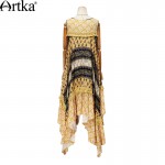 Artka Women's Summer New Provins Vintage Patchwork Elegant Dress O-Neck One-piece Asymmetrical Dress LA15151X