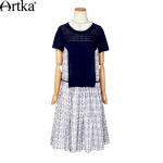 Artka Women's Summer New Vintage O-Neck Short Sleeve Loose Style Knee-Length Comfy Fashion Dress LA13052X