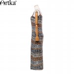 Artka Women's Summer New Vintage Printed Sleeveless Off the Shoulder Mid-Calf Slim Cotton DressZA15053X