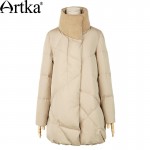 Artka Women's Winter New Patchwork 90% Down Outerwear Vintage Wind-proof Collar Long Sleeve Wide-waisted Down Coat ZK11365D