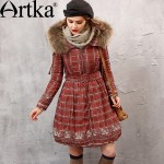 Artka Women's Winter New Plaid Slim Fit Down Coat Vintage Hooded Long Sleeve Cinched Waist Down Coat With Sashes ZK10059D