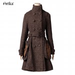 Artka Women's Winter New Vintage Turn-down Collar Long Sleeve Long Woolen Coat Belted Wool Outerwear FA10542D