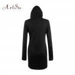 Artsu 2017 Autumn High Quality Fashion Hooded Slim Dress Long-Sleeved  Loose Black Mini Base Dresses Vestidos ASDR100102