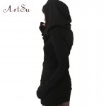 Artsu 2017 Autumn High Quality Fashion Hooded Slim Dress Long-Sleeved  Loose Black Mini Base Dresses Vestidos ASDR100102