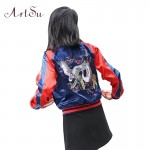 Artsu 2017 Women Harajuku Embroidery Bomber Jacket Coats Cool Jackets Tops Pilots Couple Baseball Outerwear Jaqueta ASCO10031