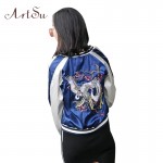 Artsu 2017 Women Harajuku Embroidery Bomber Jacket Coats Cool Jackets Tops Pilots Couple Baseball Outerwear Jaqueta ASCO10031