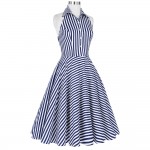 Audrey Hepbrun 50s 60s Dresses Women Summer Vintage Retro Swing Dress Pinup Rockabilly Striped Sleeveless Casual Shirt Dress