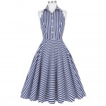 Audrey Hepbrun 50s 60s Dresses Women Summer Vintage Retro Swing Dress Pinup Rockabilly Striped Sleeveless Casual Shirt Dress