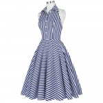 Audrey Hepbrun 50s 60s Dresses Women Summer Vintage Retro Swing Dress Pinup Rockabilly Striped Sleeveless Casual Shirt Dress