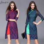 Autumn And Winter Elegant Patchwork Lace Cheongsam Dress For Women Vintage Slim Three Quarter Sleeve Novelty Knee Length Dress