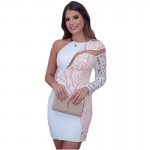 Autumn Bodycon Dress Party Night 2017 Club Sexy Elegant White Lace Cutout One Shoulder Mini Dresses For Women Vestido De Renda