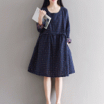 Autumn Dress Dot Print Vestido De festa Blue Khaki Color  Women Dress Plus Size Women Clothing Long Sleeve Lolita Casual Dress