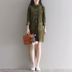 Autumn Dress Turn Down Collar Long Sleeve Dress Red Blue Green Dress Mori Gril Casual Dress Size M-2XL Women Clothing