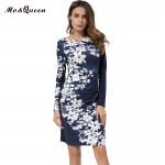 Autumn Dress Women 2016 New Fashion Floral Print Black Dresses For Women Casual Long Sleeve Sheath Polyester Ladies Dresses 