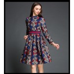 Autumn High End Vintage Fashion Lace Midi Dress Plus Size Women  Long Sleeve Print Slim Office Elegant Vestidos Cortos C530