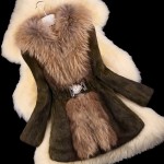 Autumn Ladies' Nature Rabbit Fur Coat Jacket Raccoon Fur Collar Winter Women Fur Trench Outerwear Coats Plus Size 4XL 5XL VK2217