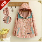 Autumn New Women Jacket Loose Pocket Zipper Cartoon Print Hooded Two Side Wear Casual Jacket Coat Female Outerwear girls gifts